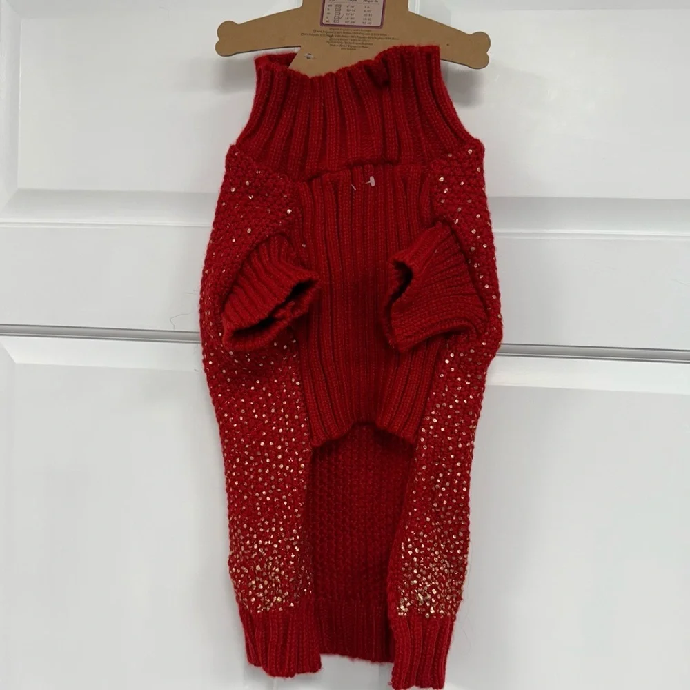 NWT Pret A Paw Red & Gold Glitter Dog Sweater Large Dogs Pet Apparel Bougie